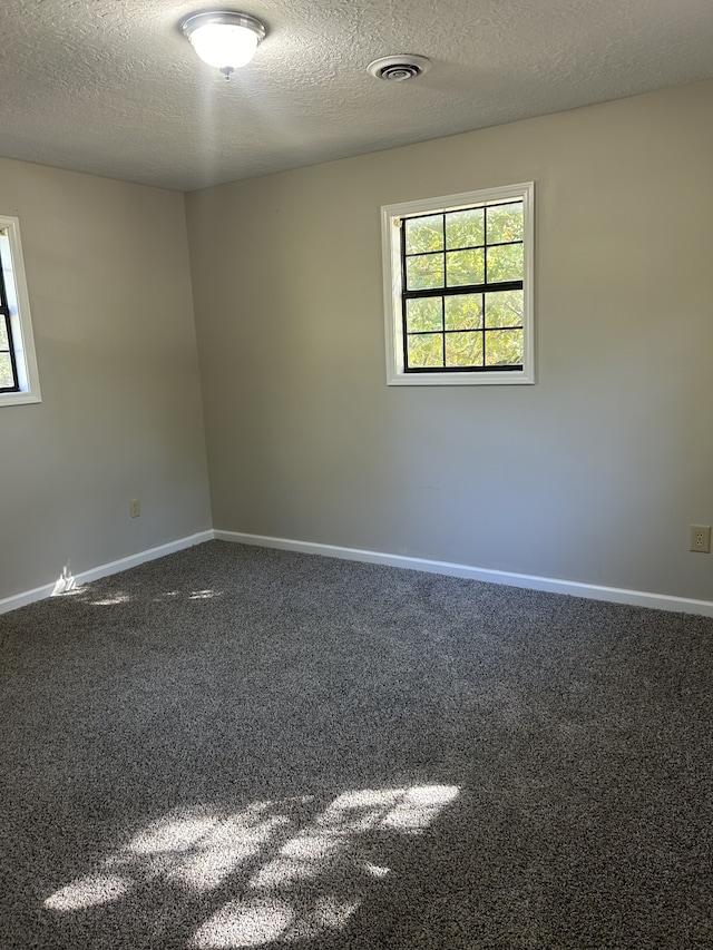 unfurnished room featuring a textured ceiling and carpet flooring