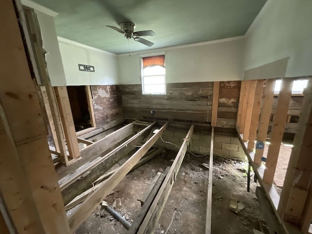 misc room featuring crown molding and ceiling fan