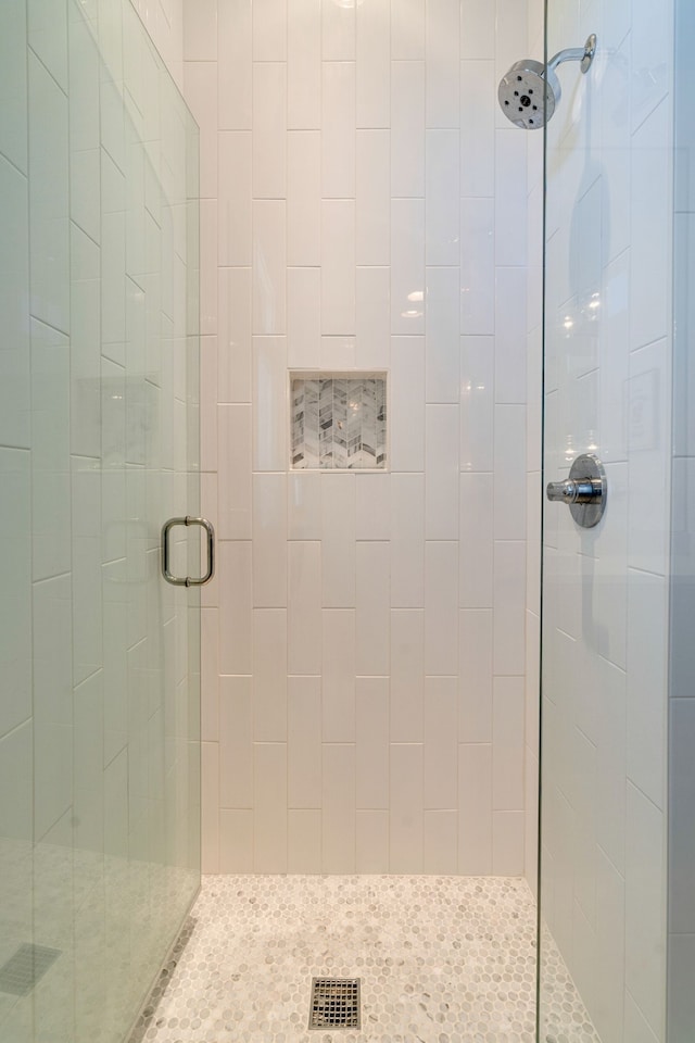 bathroom featuring a shower with shower door