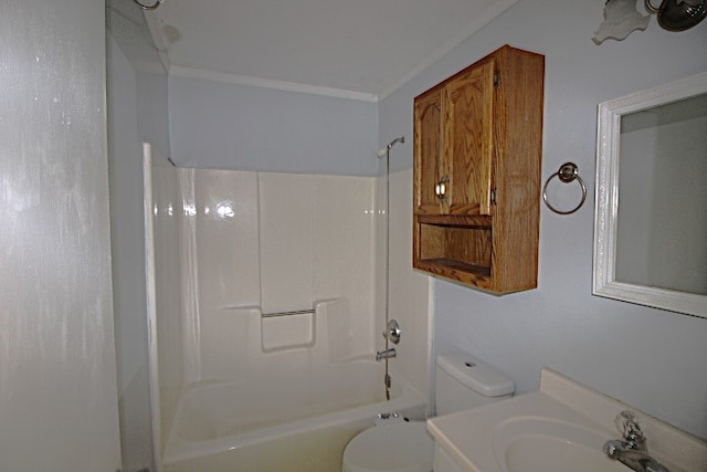 full bathroom with vanity, toilet, and  shower combination