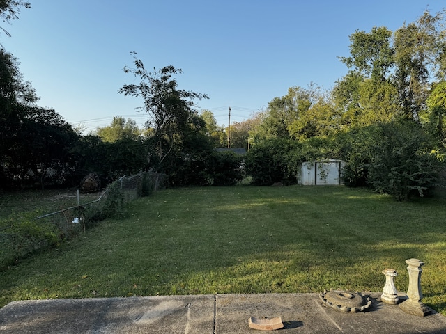 view of yard featuring a storage shed