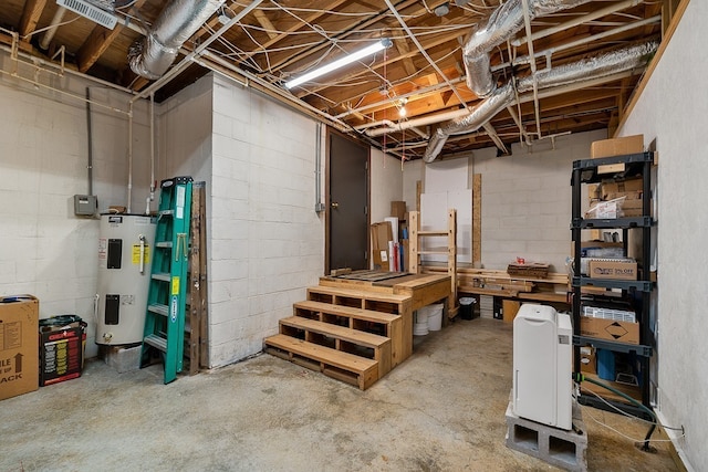 basement featuring electric water heater