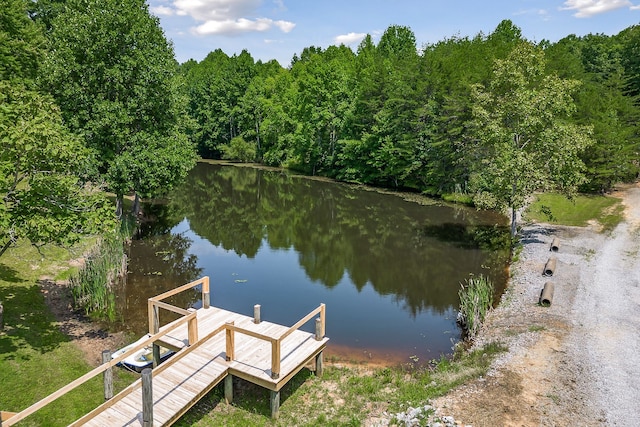 view of dock with a water view