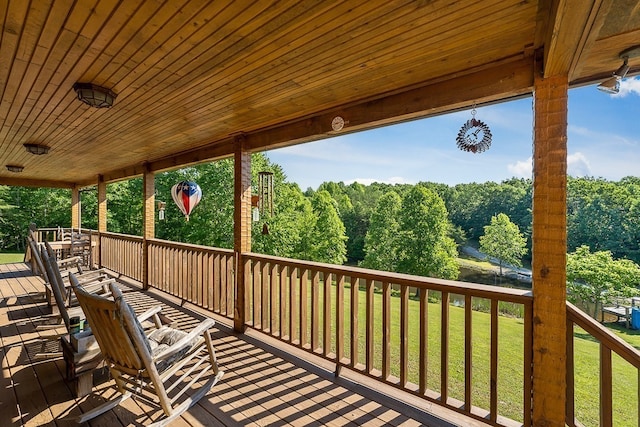 deck featuring a lawn