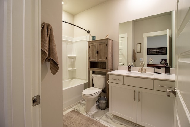 full bathroom featuring vanity, toilet, and shower / washtub combination