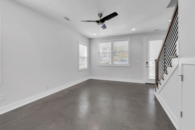 foyer with ceiling fan