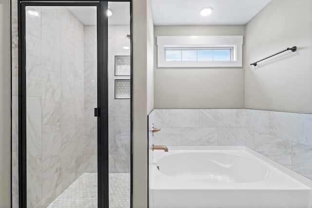 bathroom with plus walk in shower