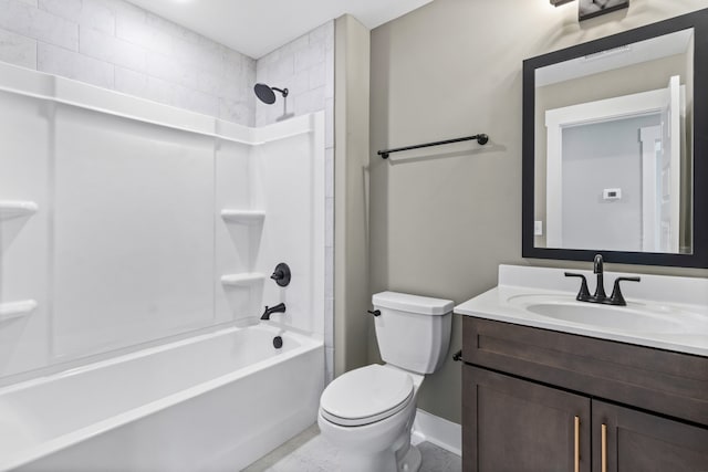 full bathroom with vanity, toilet, and tiled shower / bath combo