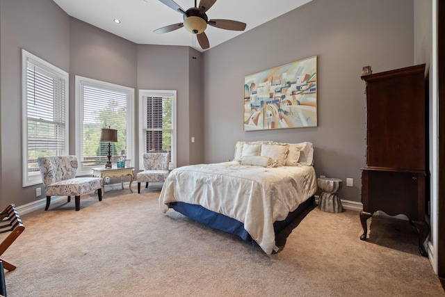 bedroom featuring ceiling fan and carpet floors