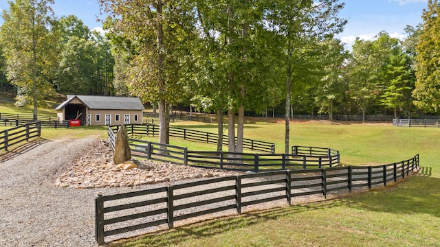 view of community featuring an outbuilding and a rural view