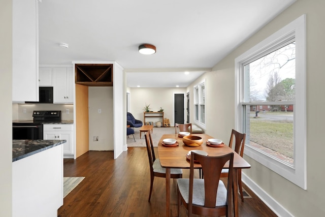 dining area with dark wood-type flooring