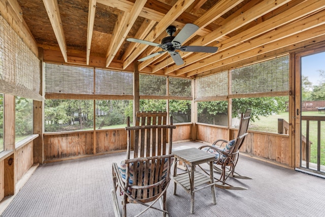 sunroom / solarium with ceiling fan