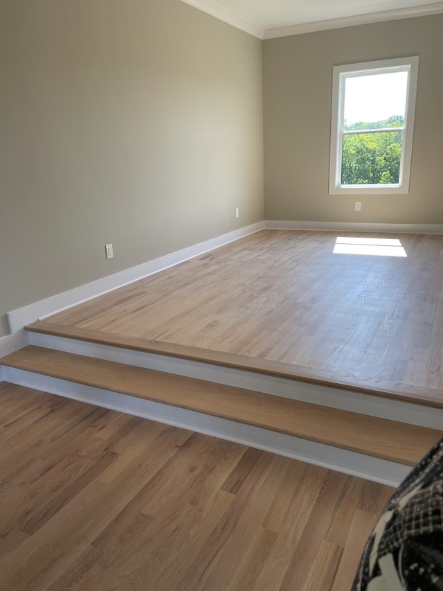 unfurnished room featuring crown molding and wood-type flooring