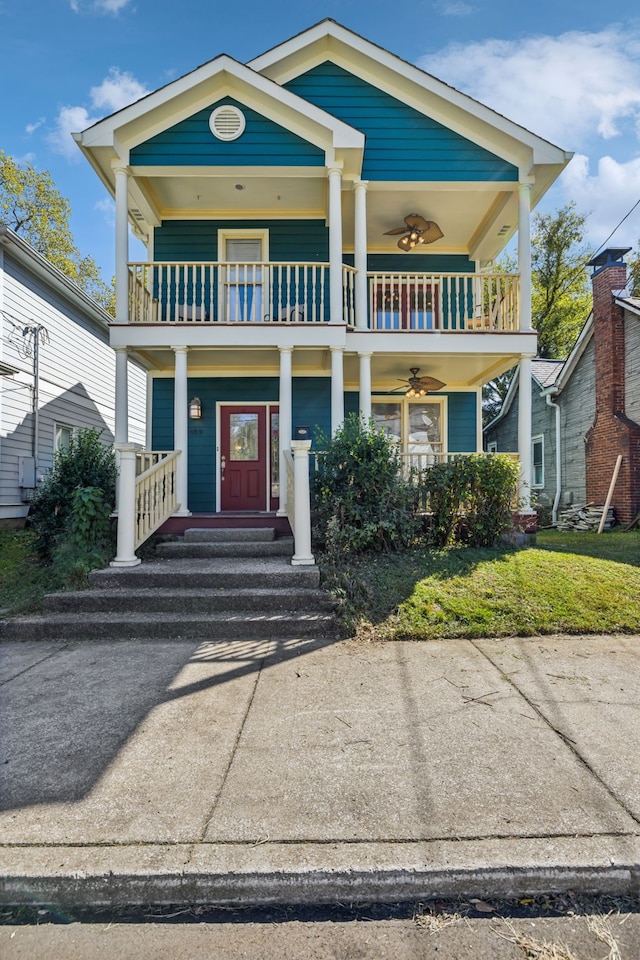 view of front facade featuring a balcony and a porch