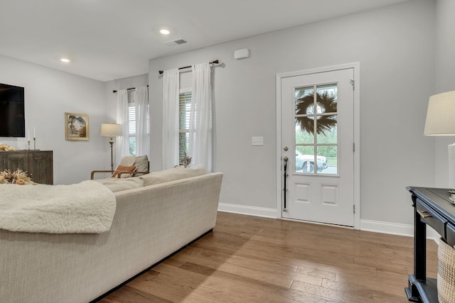 living room featuring light wood-type flooring