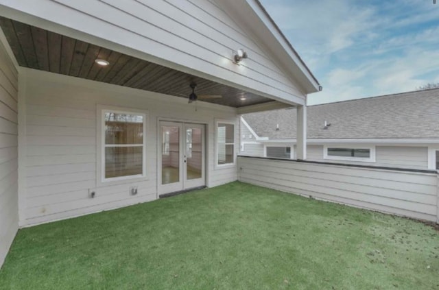 exterior space featuring ceiling fan and french doors