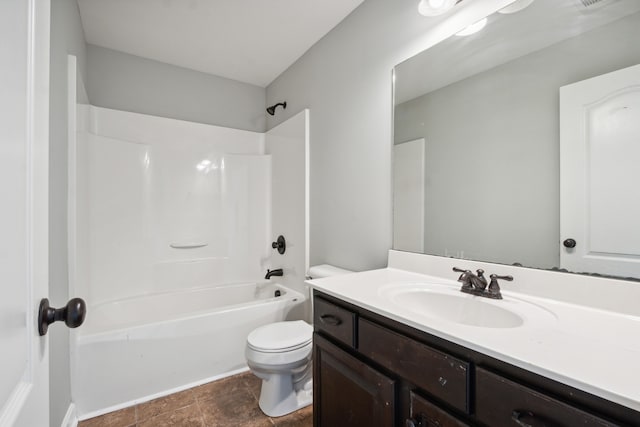 full bathroom featuring vanity, toilet, shower / bathing tub combination, and tile patterned flooring