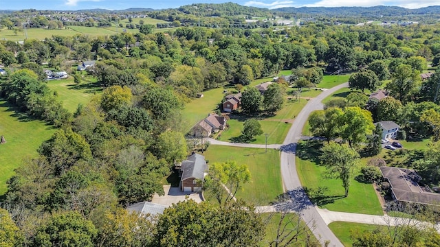 drone / aerial view featuring a mountain view