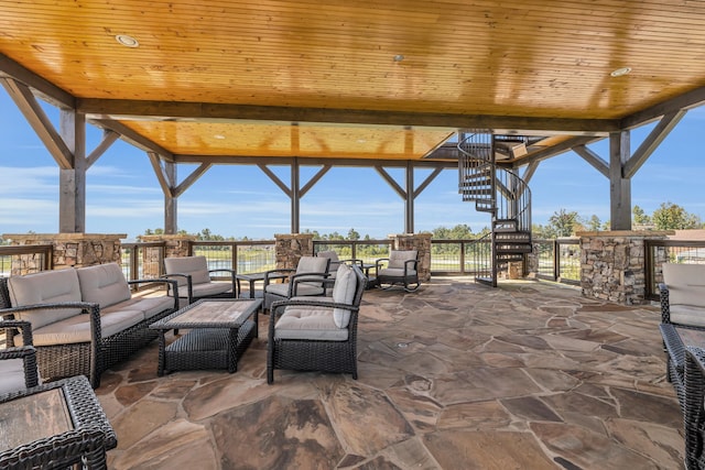 view of patio / terrace featuring outdoor lounge area and a gazebo