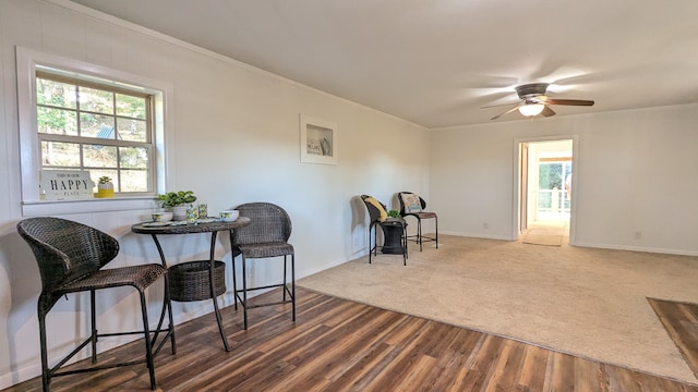 living area with hardwood / wood-style flooring, plenty of natural light, and ceiling fan