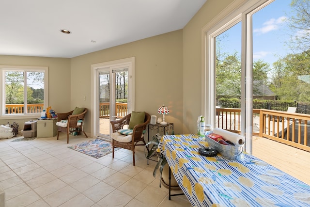 living area featuring light tile patterned floors