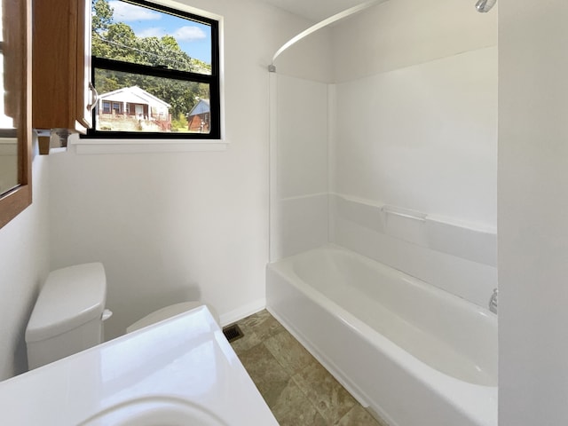 full bathroom with vanity, toilet, and shower / tub combination