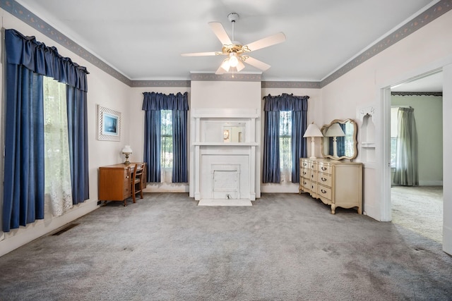361 New Middleton Hwy, Gordonsville, TN 38563 - carpeted bedroom featuring ornamental molding, visible vents, and ceiling fan