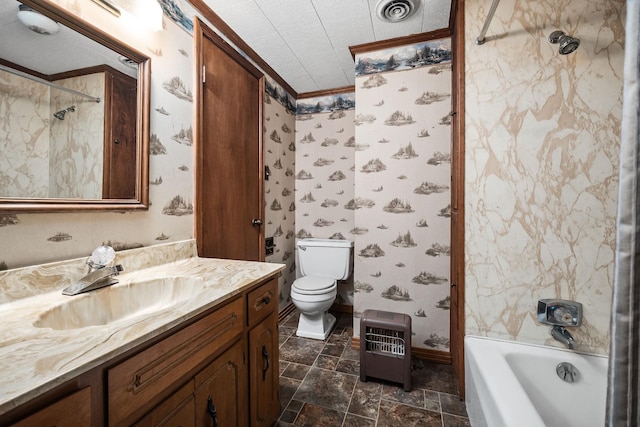 361 New Middleton Hwy, Gordonsville, TN 38563 - full bathroom with crown molding, vanity, baseboards, toilet, and visible vents
