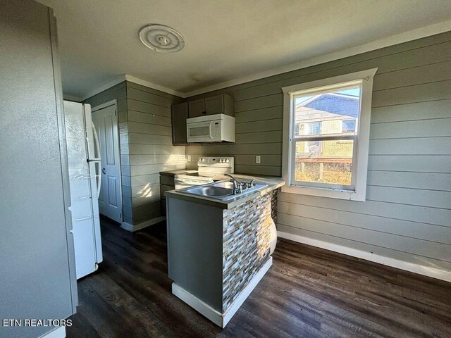 131 Christie Cir, Red Boiling Springs, TN 37150 - kitchen featuring a sink, baseboards, white appliances, light countertops, and dark wood-type flooring