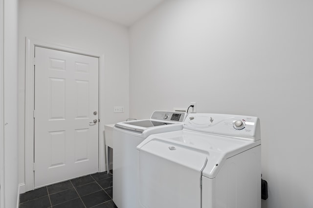 laundry room featuring dark tile patterned flooring and independent washer and dryer