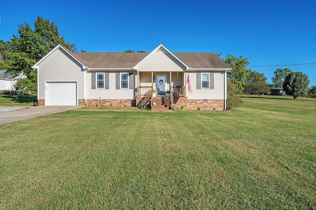 view of front facade with a front yard and a garage