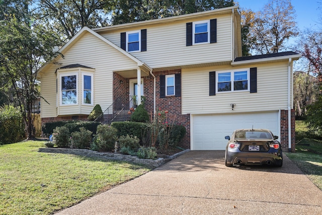 front of property with a front yard and a garage