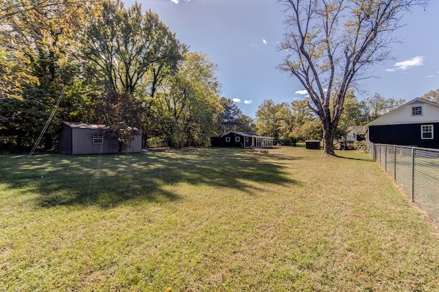 view of yard with a storage shed