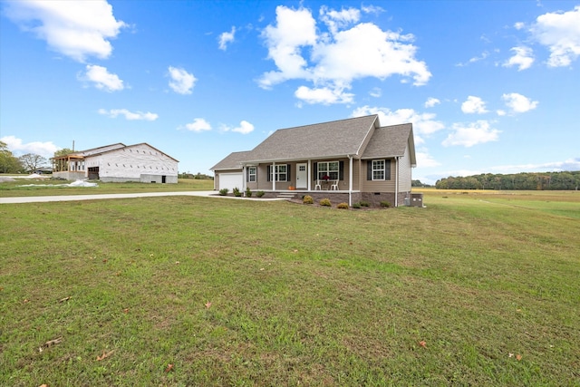 view of front of house featuring a porch, a front yard, and central AC unit