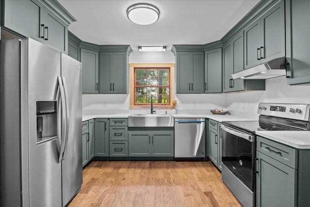 kitchen featuring sink, appliances with stainless steel finishes, and light hardwood / wood-style flooring