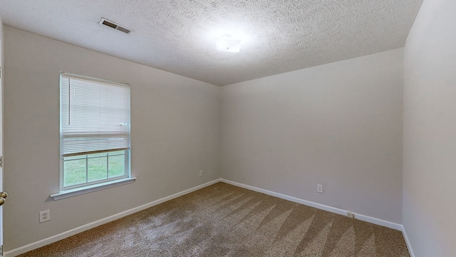 spare room featuring carpet and a textured ceiling