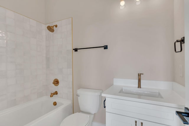 full bathroom featuring vanity, toilet, and tiled shower / bath combo