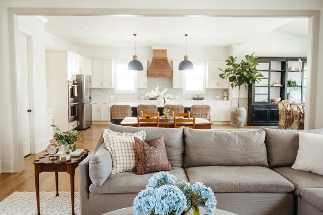 living room with light wood-type flooring