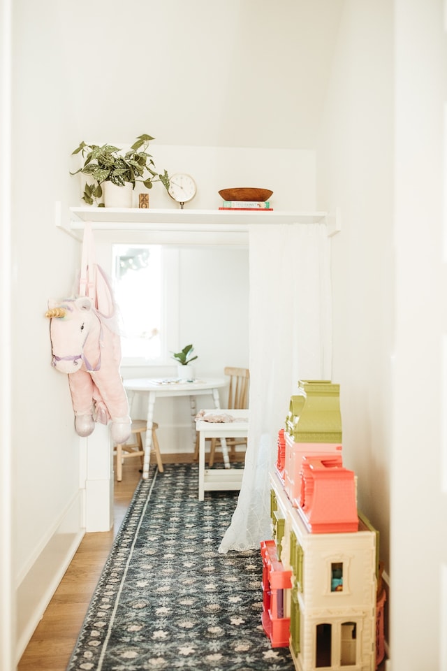 playroom with wood-type flooring