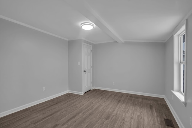 interior space featuring beam ceiling and hardwood / wood-style flooring