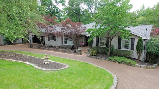 view of property hidden behind natural elements with a front lawn