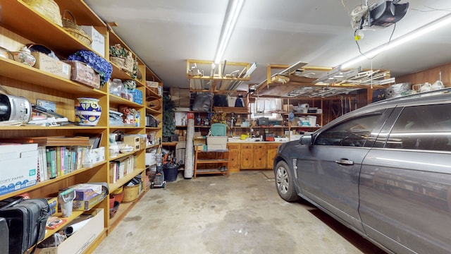 garage with a garage door opener