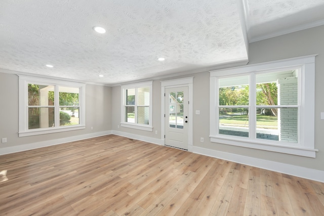 interior space featuring light hardwood / wood-style flooring, a textured ceiling, and a healthy amount of sunlight