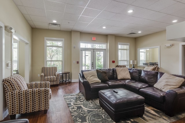 living room with dark hardwood / wood-style flooring and plenty of natural light