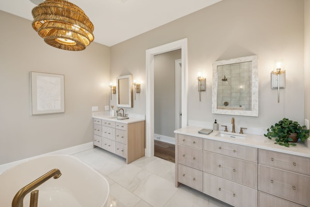 bathroom with vanity and separate shower and tub