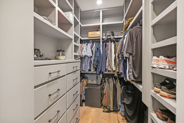 spacious closet with light hardwood / wood-style floors