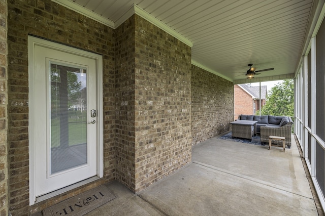 view of patio / terrace featuring an outdoor hangout area and a ceiling fan