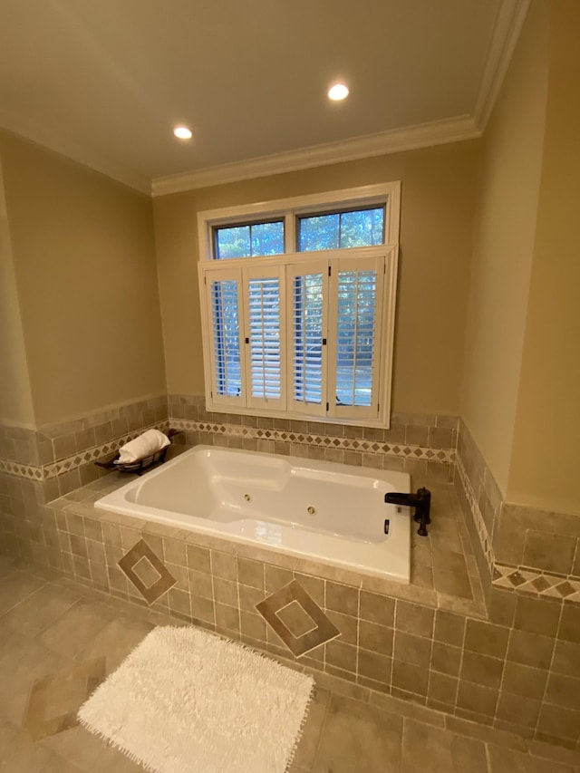2271 Timberwood Trce, Monteagle, TN 37356 - bathroom with tile patterned flooring, crown molding, and a tub with jets