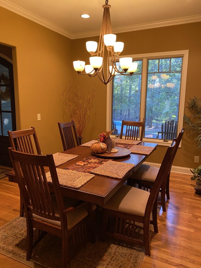 2271 Timberwood Trce, Monteagle, TN 37356 - dining room with recessed lighting, light wood-style floors, crown molding, baseboards, and a notable chandelier