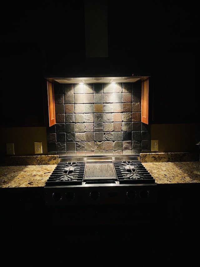 2271 Timberwood Trce, Monteagle, TN 37356 - details featuring decorative backsplash, stovetop, and ventilation hood